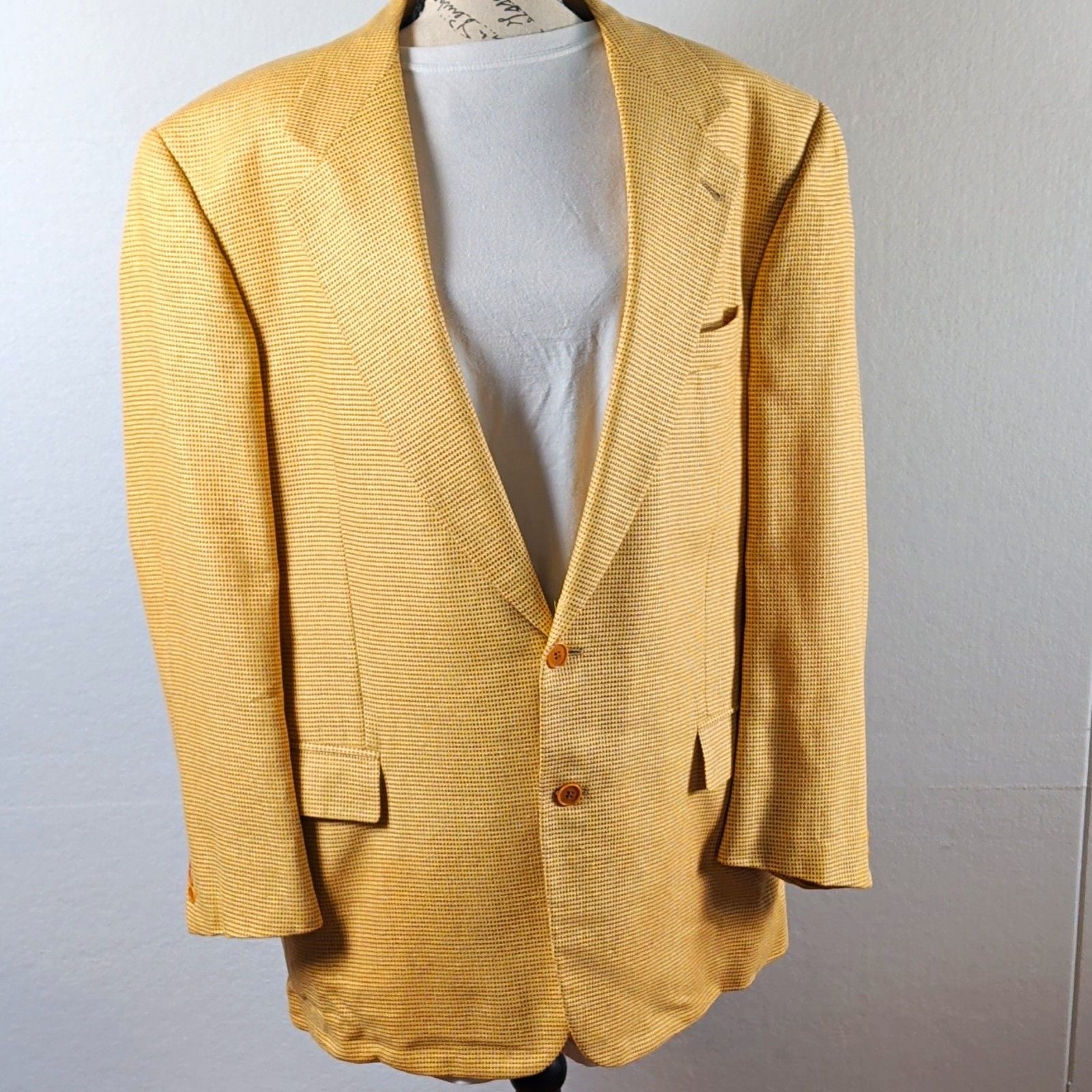 Zanella Sport Coat 42 R Silk Wool Blazer Made in Italy Yellow Houndstooth Check 2