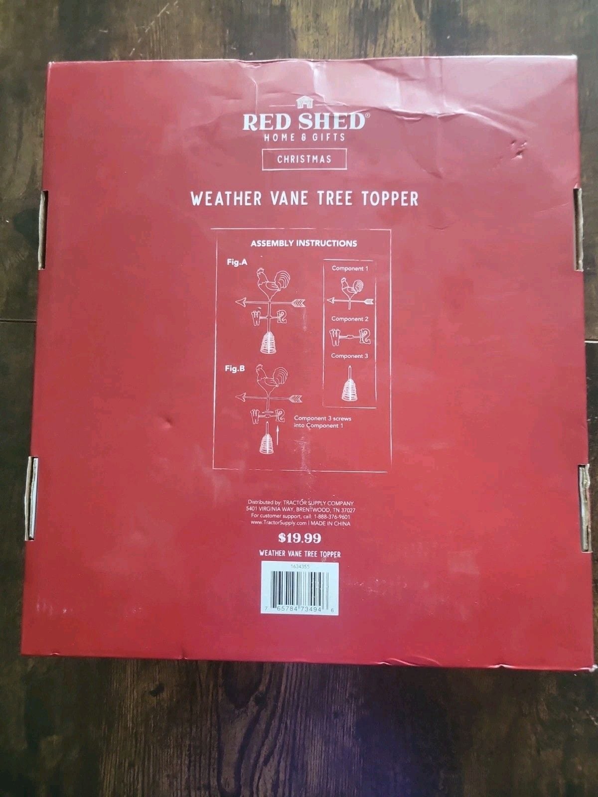 Red Shed Rooster Weathervane Christmas Tree Topper Metal Farmhouse Decor NEW 5