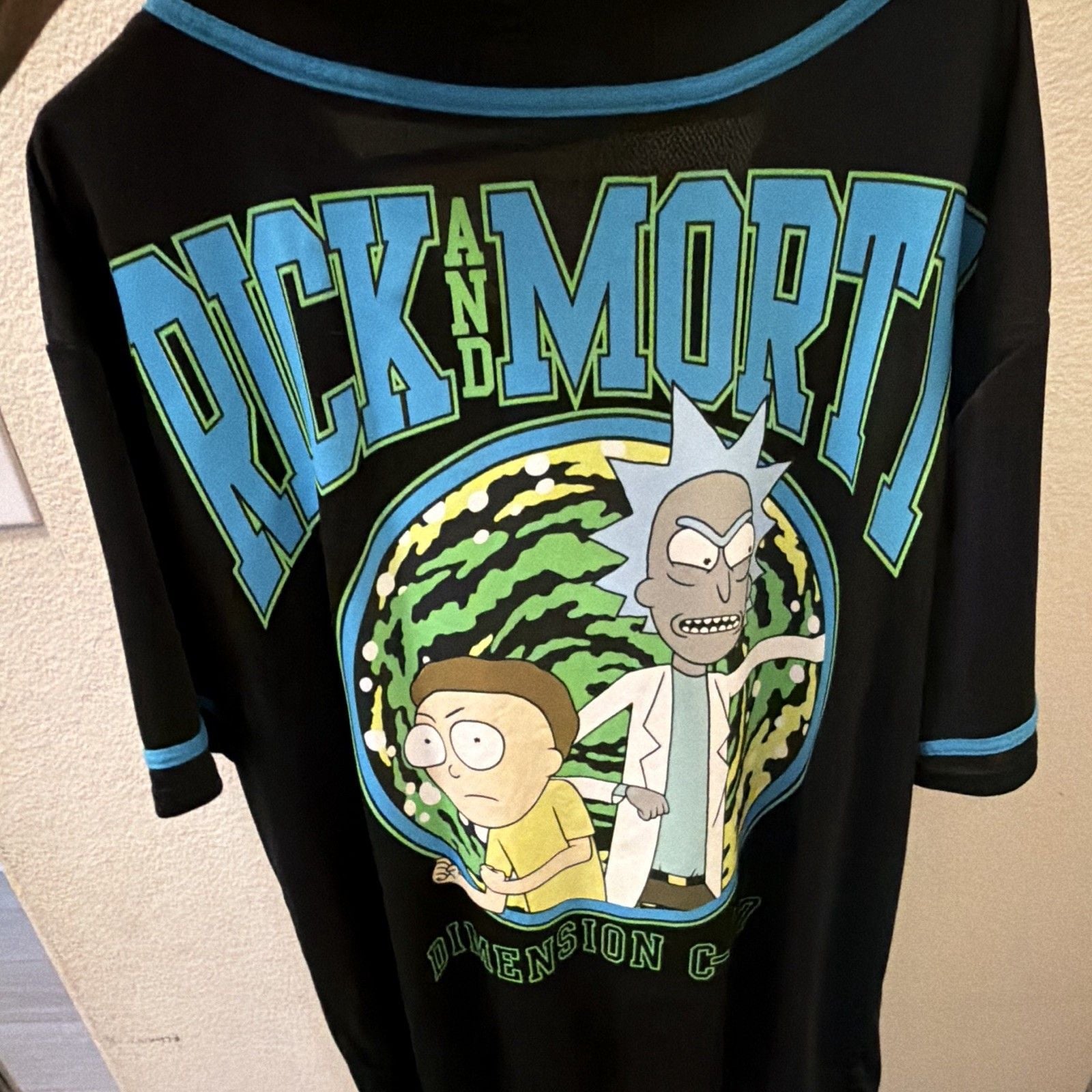 Rick and Morty Dimension C-137 Graphic T-Shirt/jersey, Black w/ Blue Trim, 3XL 3