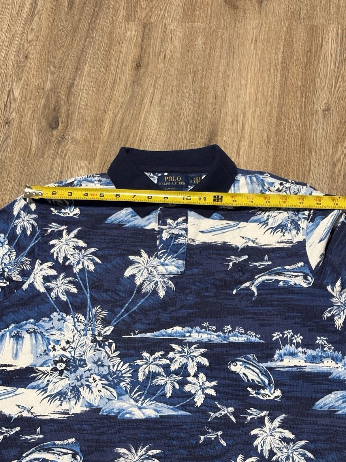 Polo Ralph Lauren Classic Fit L Blue Hawaiian Aloha Tropical Fish Polo Shirt 9