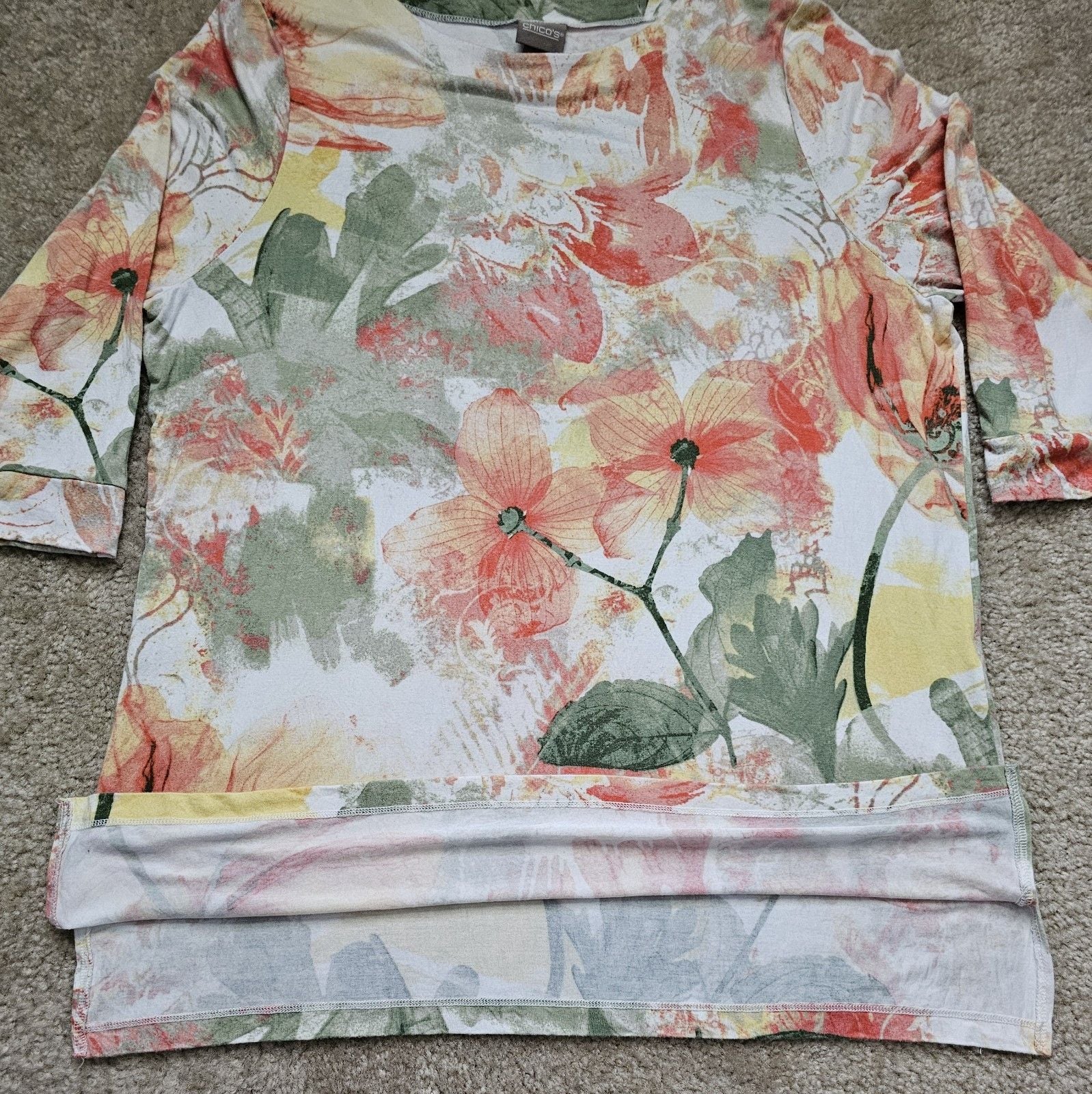 Chico's Women's Size 3 XL Floral Watercolor Tunic Top 3/4 Sleeve Multicolor 5