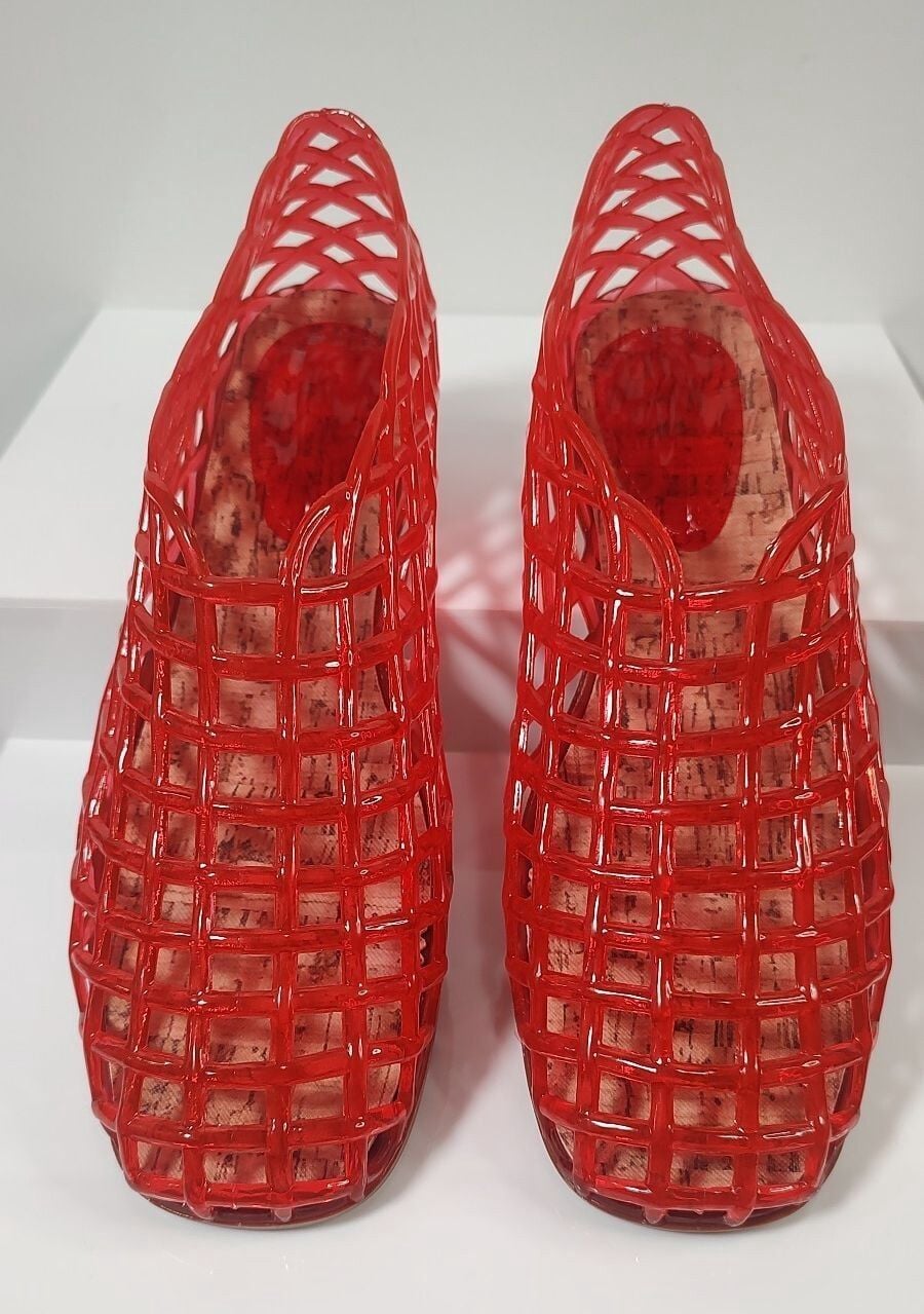 Red Transparent Lattice Flat Slip-On Shoes 4