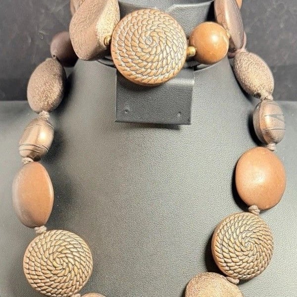Vintage 1980s Heavy Chunky Matte Copper Bronze Statement Necklace & Bracelet Set
