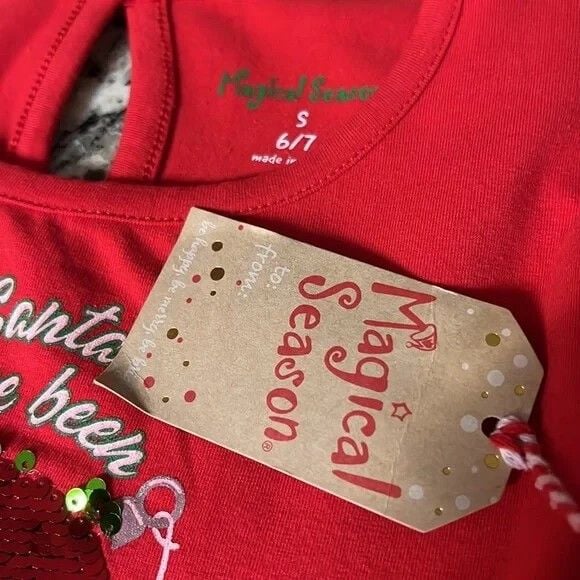 NEW Magical Season Red White Holiday Dress Child Size S 6/7 NWT 7