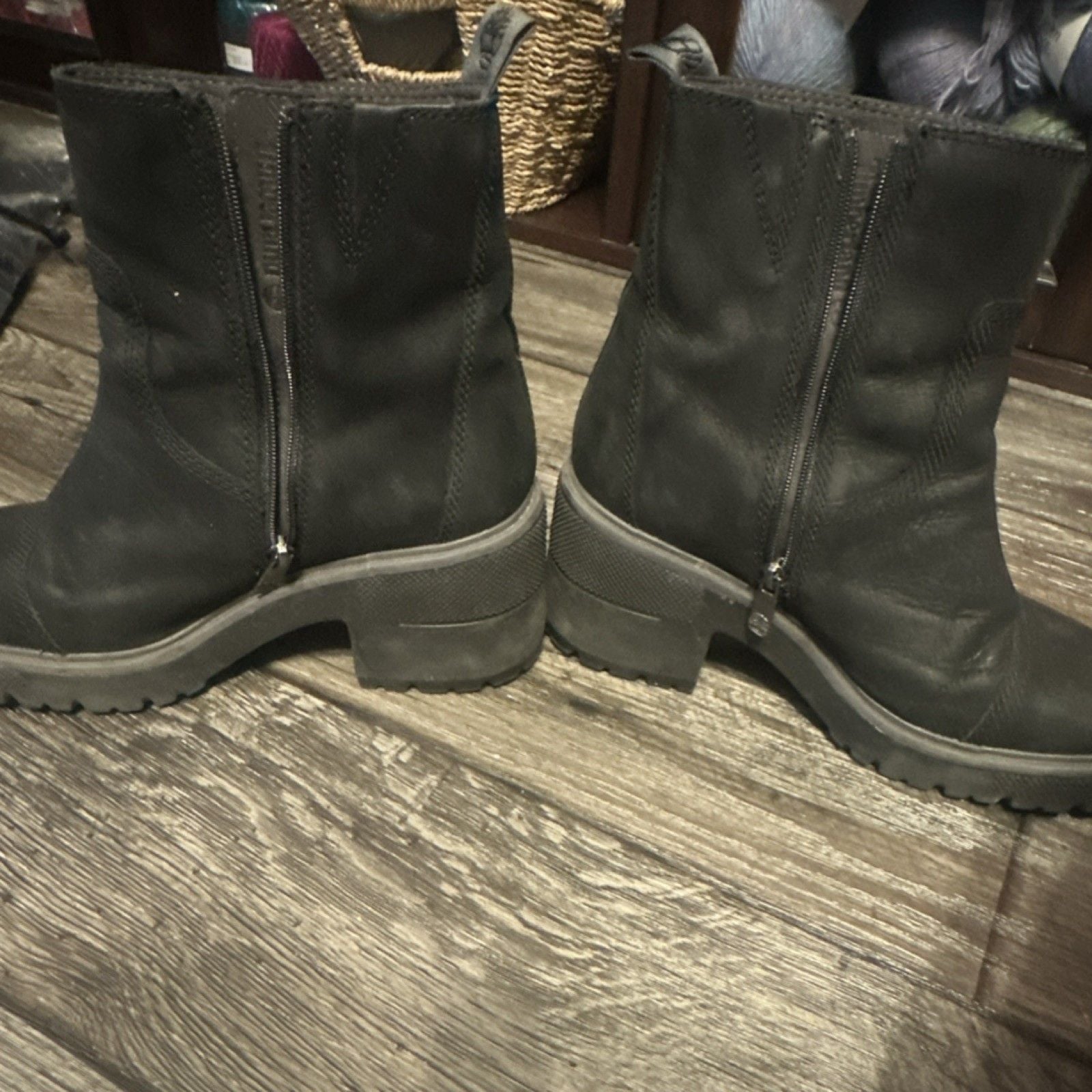 Timberland Silver Blossom Black Leather Mid-Calf Zip Bootie Women's Size 9.5 6