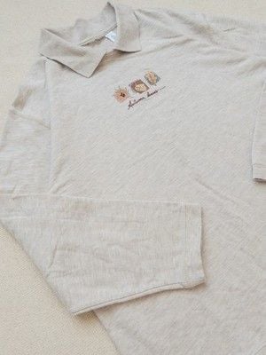 Vintage Fall Autumn Leaves Acorn Embroidery Mock Collar Sweatshirt Large Cotton 3