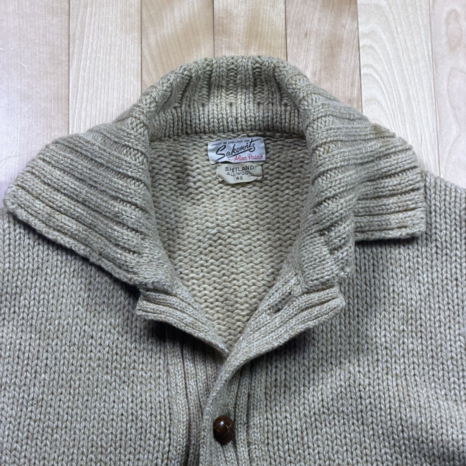 Vintage Alan Paine Shetland Wool Cardigan Mens 42 England Shawl Collar 60s 70s 5