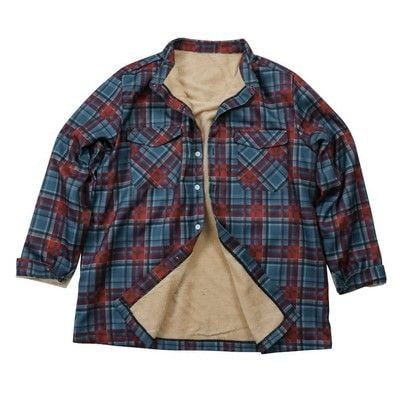 Men's Plaid Jacket Fleece Jacket Casual Long Sleeve Baggy Coat 3