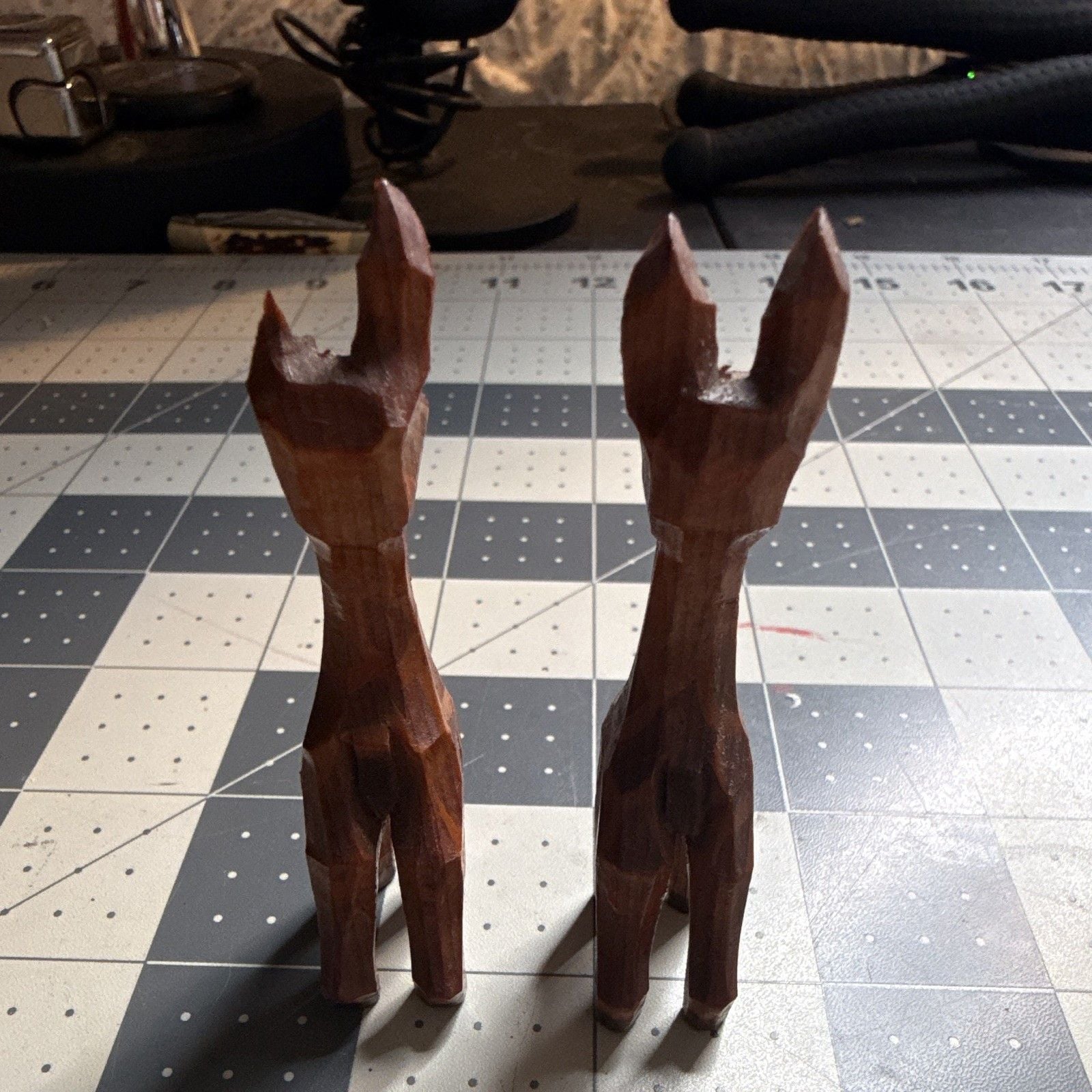 Carved Wooden Dog Figurines Pair Set of 2 Brown Natural Finish 4 in 2