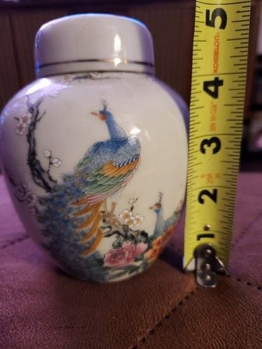 Vintage Japanese Ginger Jar / Urn with Lid- Peacocks Roses 2