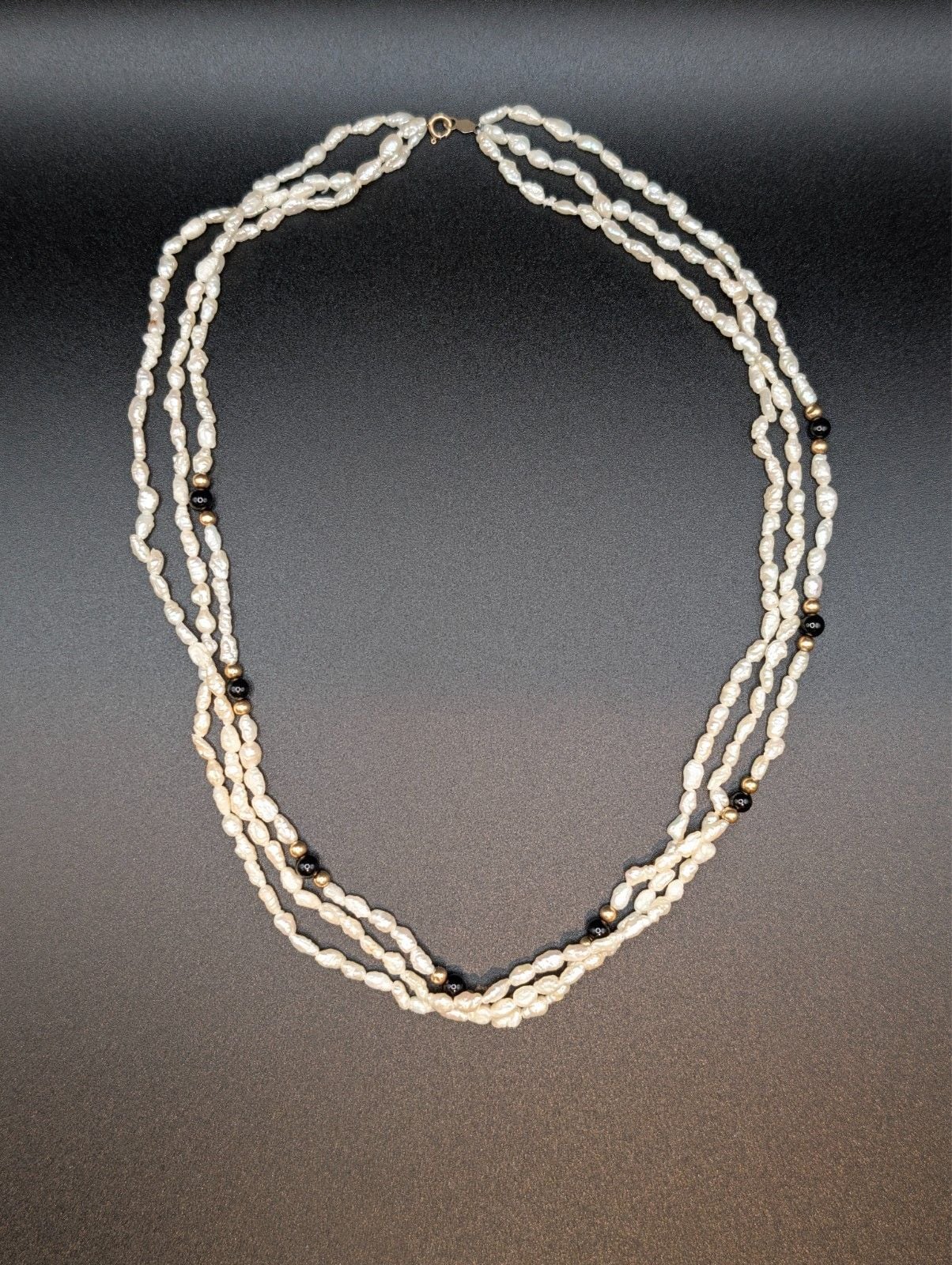 Vintage 14K Gold Multi-Strand Freshwater Rice Pearl Necklace Signed 2