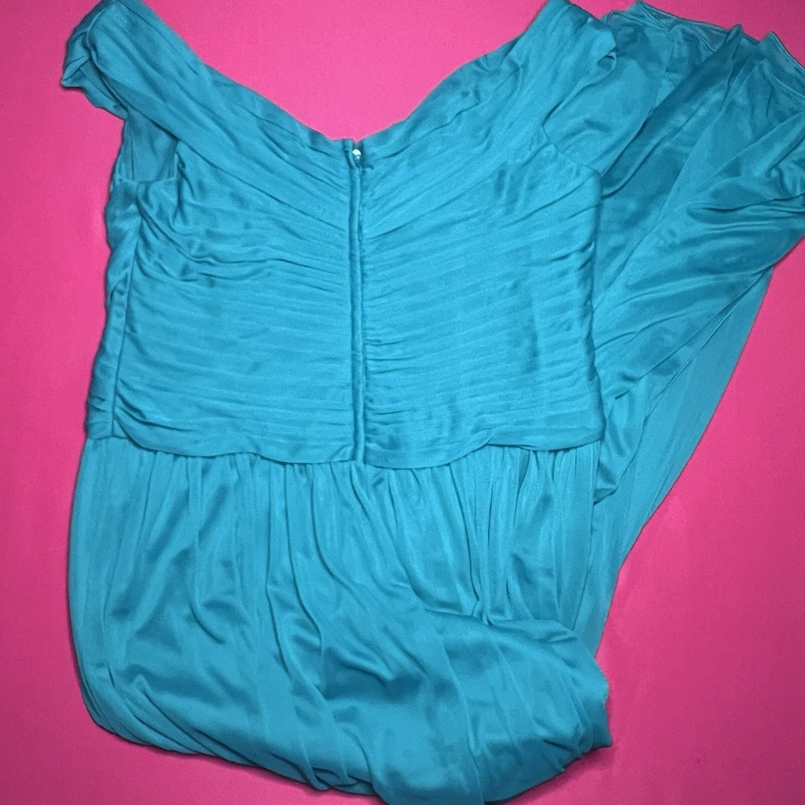NWT David's Bridal F19951 Oasis Teal Off The Shoulder Mesh Formal Dress Size 16 3