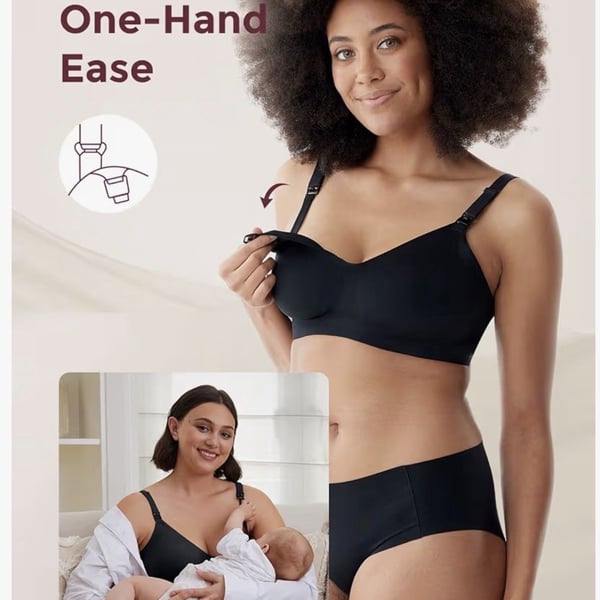 Momcozy Wireless Nursing Bra Padded Black L B Cup Hook & Eye Adjustable Straps
