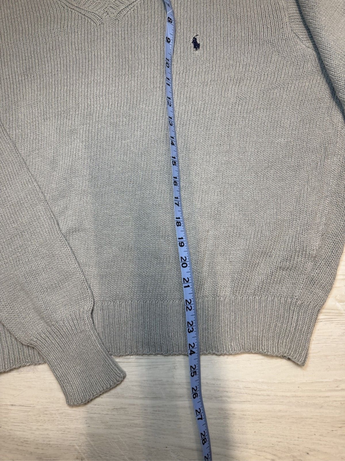 Polo Ralph Lauren Men XL V-Neck Sweater Pullover Light Grey Cotton Linen Knit 3