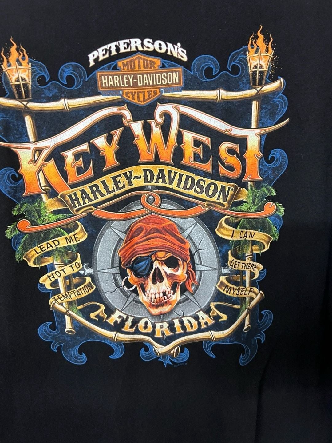 Harley-Davidson Peterson's Key West Florida Skull Pirate Black T-Shirt 2XL 4
