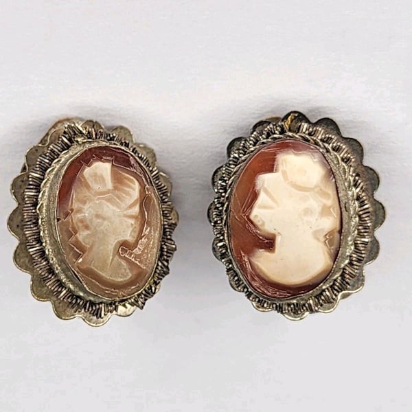 Hand Carved Hand Made Cameo Clip On Earrings