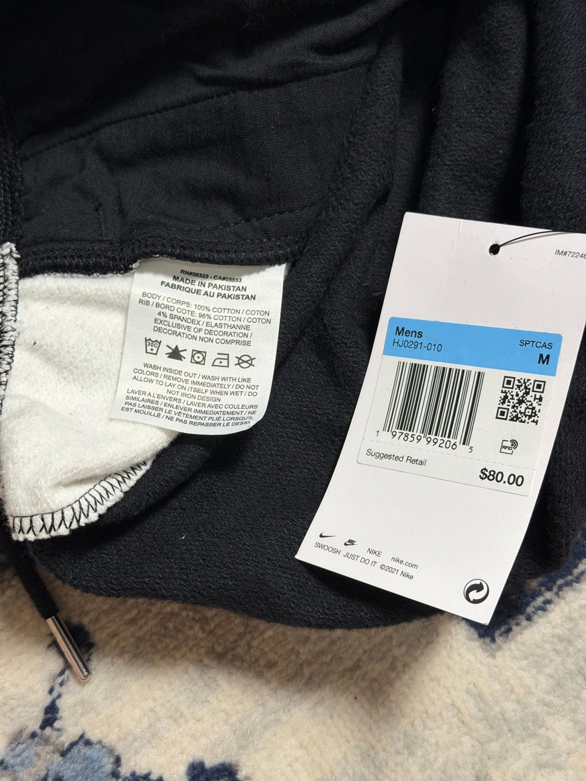 Nike Air Fleece Joggers Mens Medium Black White Cotton Polyester 11