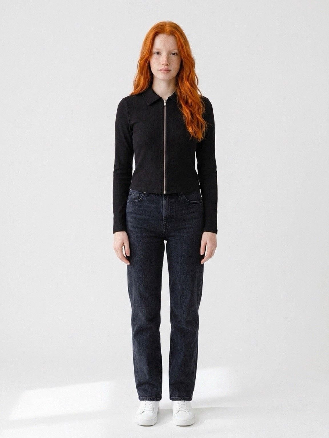 A New Day Women’s Black M Knit Collared Long Sleeve Full Zip Polyester Top 3