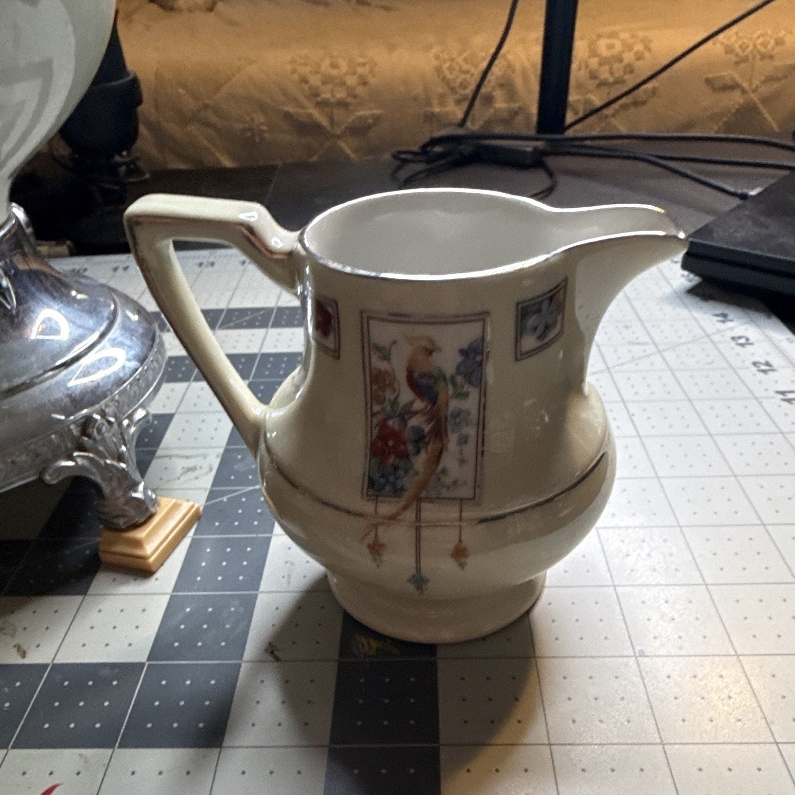 Robeson Rochester Electric Ceramic Coffee Pot Bird Pattern Metal Base w/ Lid 13