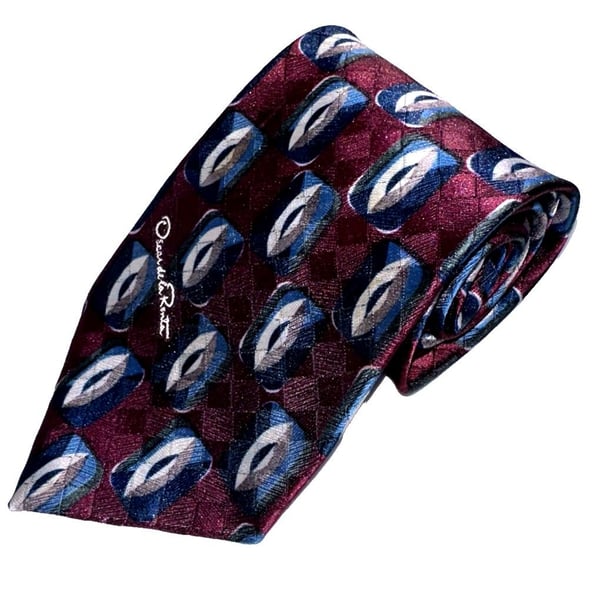 Oscar de la Renta Studio Vintage Tie – Burgundy Geometric Retro Pattern