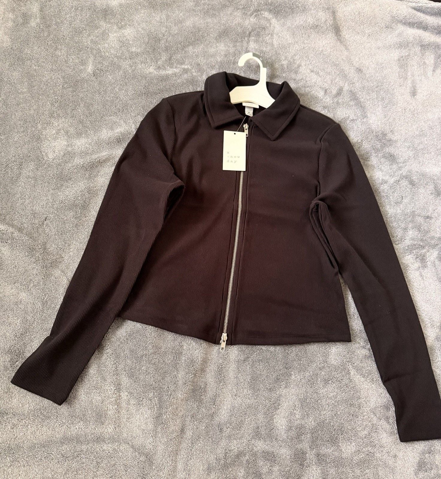 A New Day Women’s Black M Knit Collared Long Sleeve Full Zip Polyester Top 6