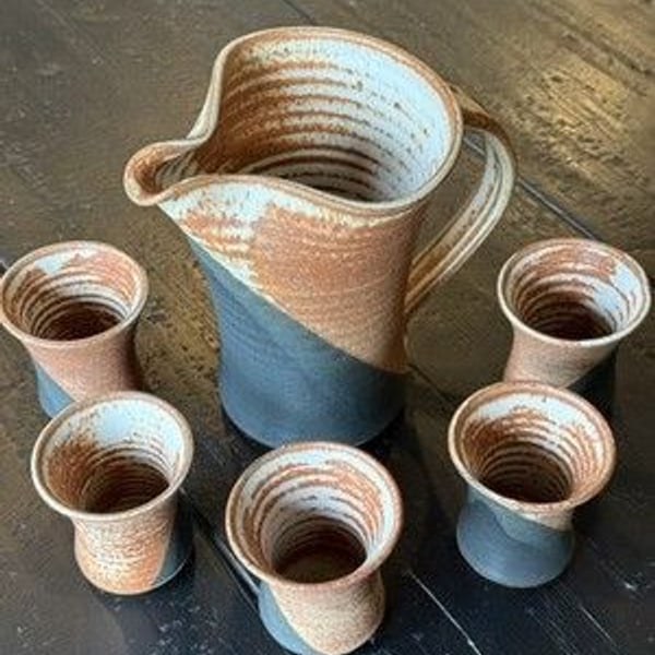 RARE Rick Schlag ceramic pitcher and cup set vintage signed