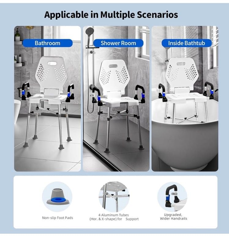 Adjustable Heavy-Duty Bath Chair with Padded Armrest 5