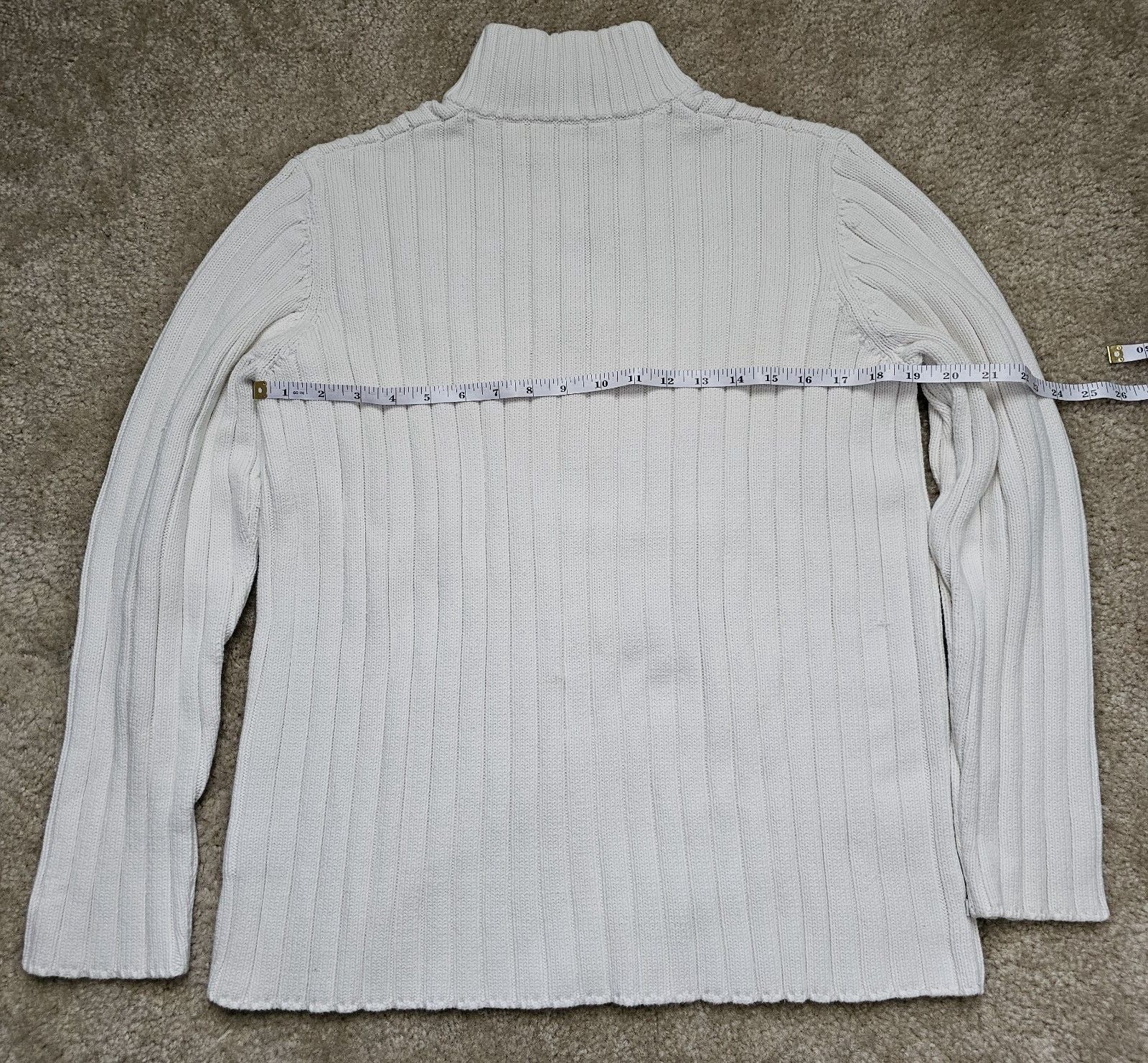 Lauren Ralph Lauren Women L White Ribbed Cotton 1/4 Zip Mock Neck Sweater 10