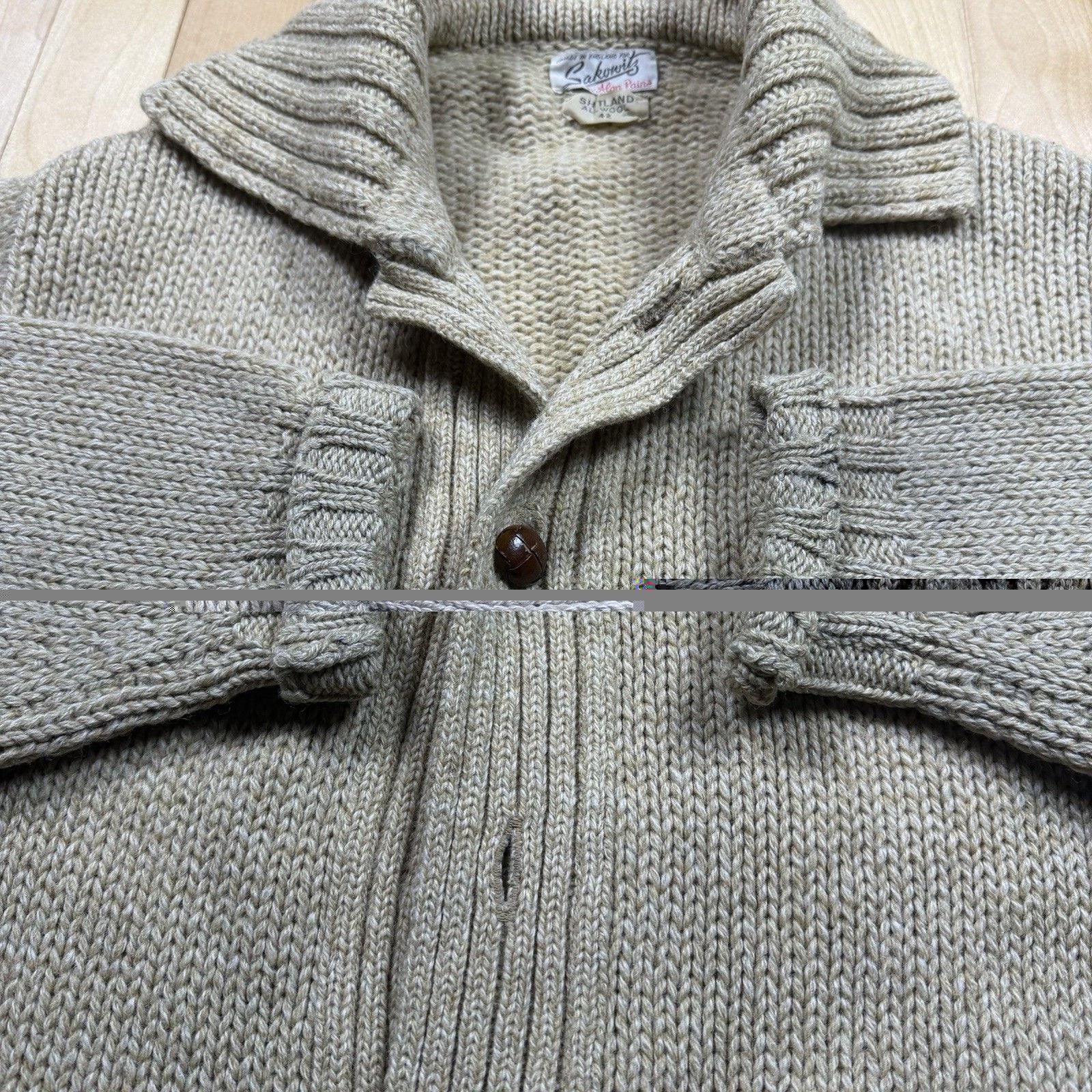 Vintage Alan Paine Shetland Wool Cardigan Mens 42 England Shawl Collar 60s 70s 19