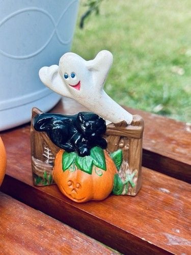Vintage Halloween Kitschy Hand Painted Ceramic Figurines Spooky Season Set Of 4 6