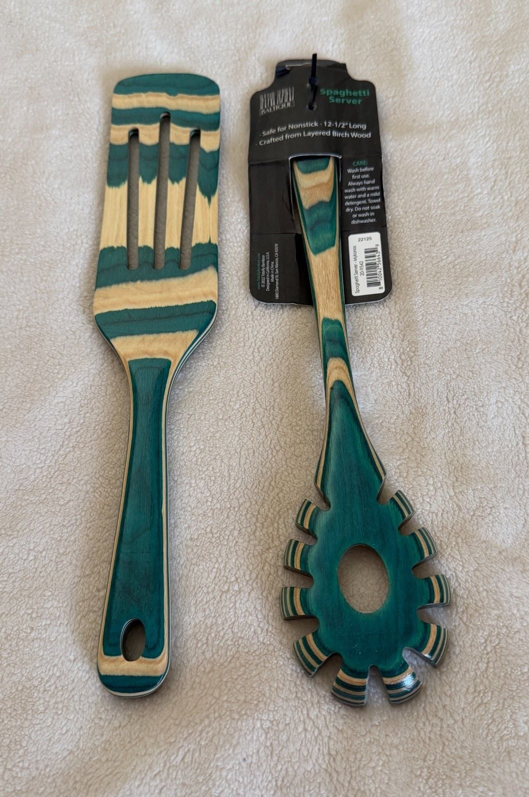 Baltique Mykonos Wooden Kitchen Utensil Set Slotted Turner & Spaghetti Server 1