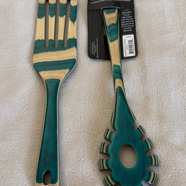 Baltique Mykonos Wooden Kitchen Utensil Set Slotted Turner & Spaghetti Server