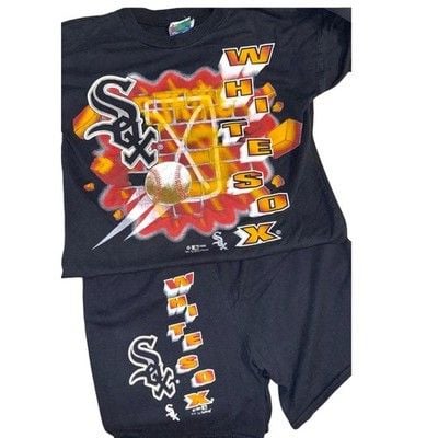 Bull Frog Chicago White Sox Set Mens XS/S Vintage 1995 MLB T-Shirt Shorts Black 9
