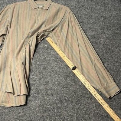 Vintage Sanfranco Ruffini Men Button Down Shirt L Neck Tan Stripe spring casual 15
