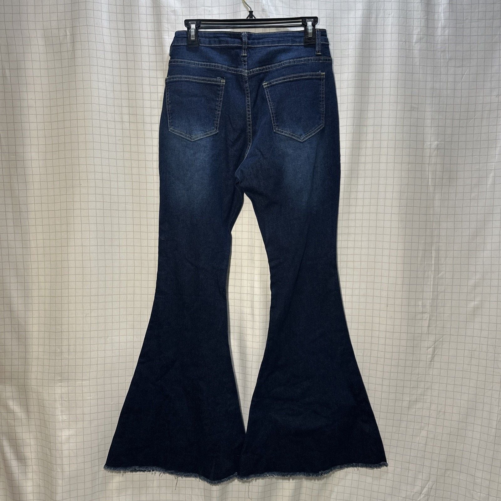 Casual Jeans Medium Adult Blue Denim Flared Distressed Hem Dark Wash Womens Y2K 8