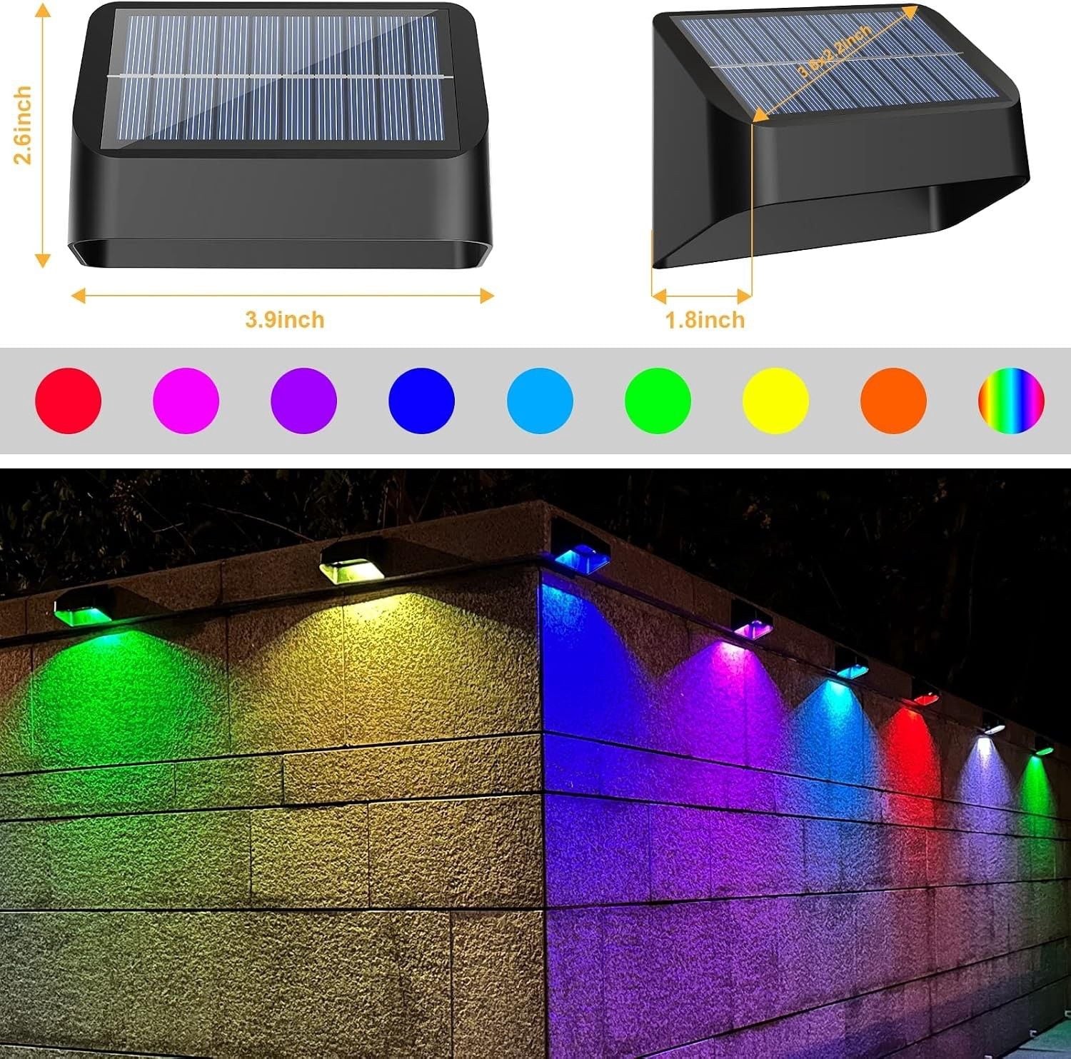 Brighter Solar Fence Lights,Solar Lights Outdoor Waterproof,Warm White and RGB 8 5