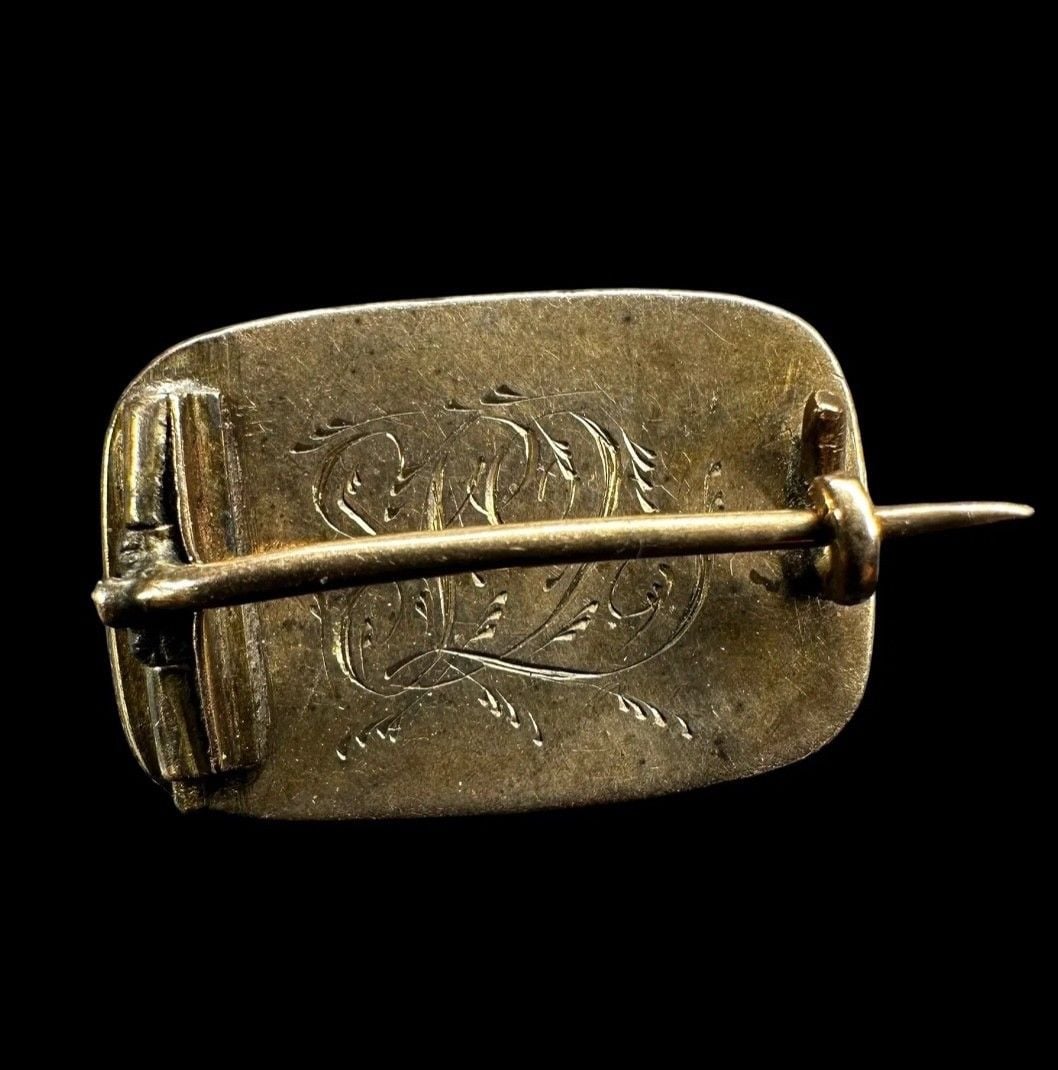 Antique 9K Gold Victorian Engraved Mourning Brooch Hairwork Seed Pearl 3