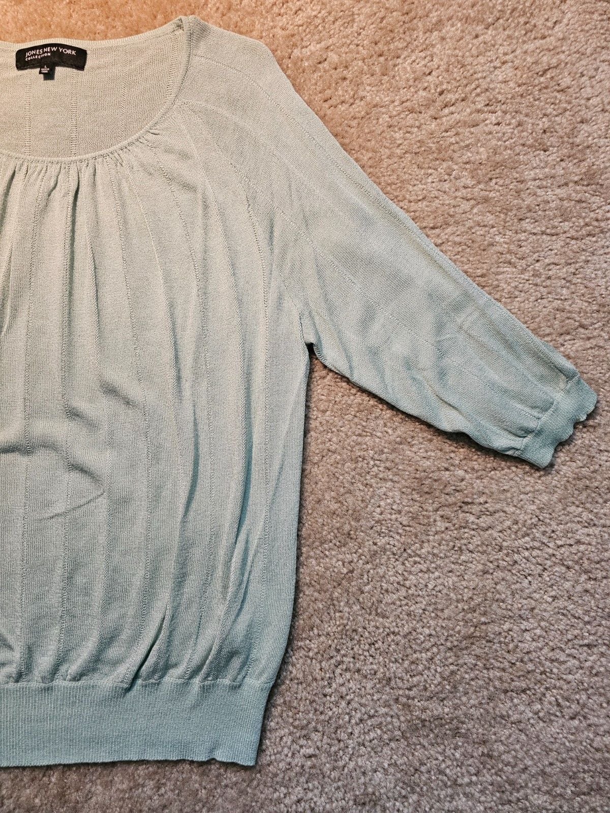 Jones New York Collection Women's L Sage Green 3/4 Sleeve Knit Pullover Sweater 4