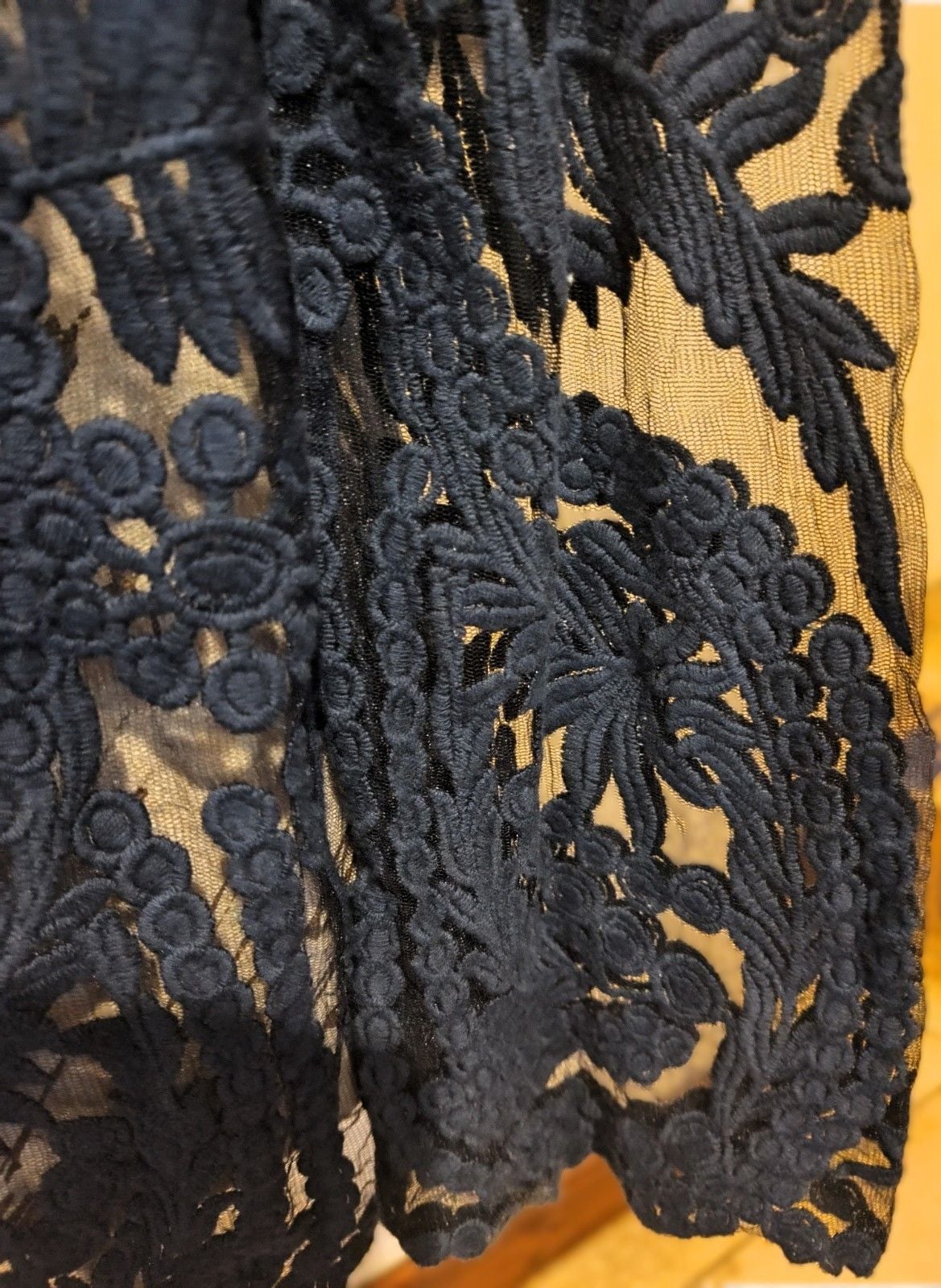 Beautiful Origami Vivian Navy Blue Boho Western Crochet Sheer Lace Overlay Sz M 8