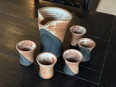 RARE Rick Schlag ceramic pitcher and cup set vintage signed 3