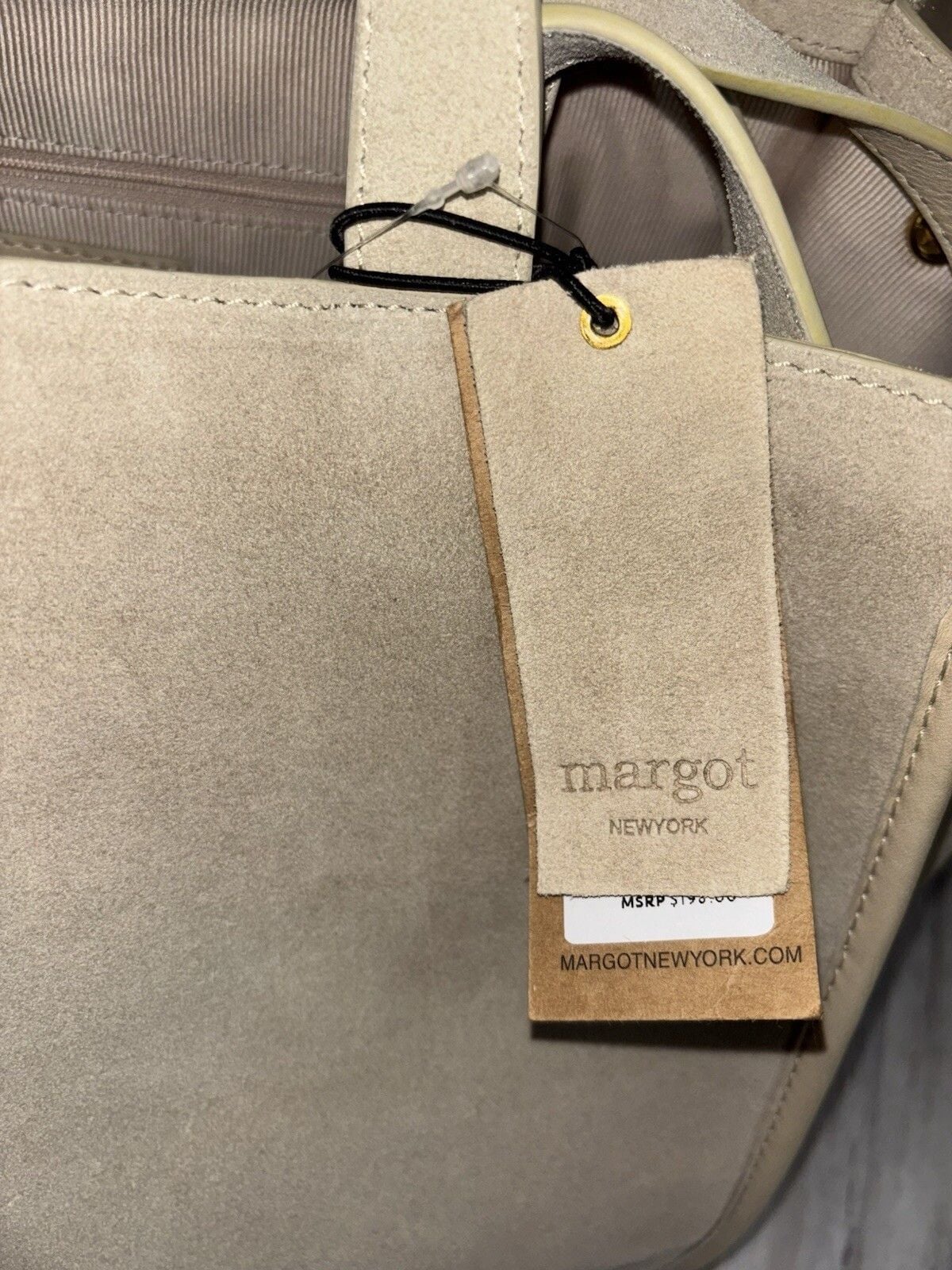 Margot Double Handle Tote Jamee Genuine Leather Suede NWT Beige 6