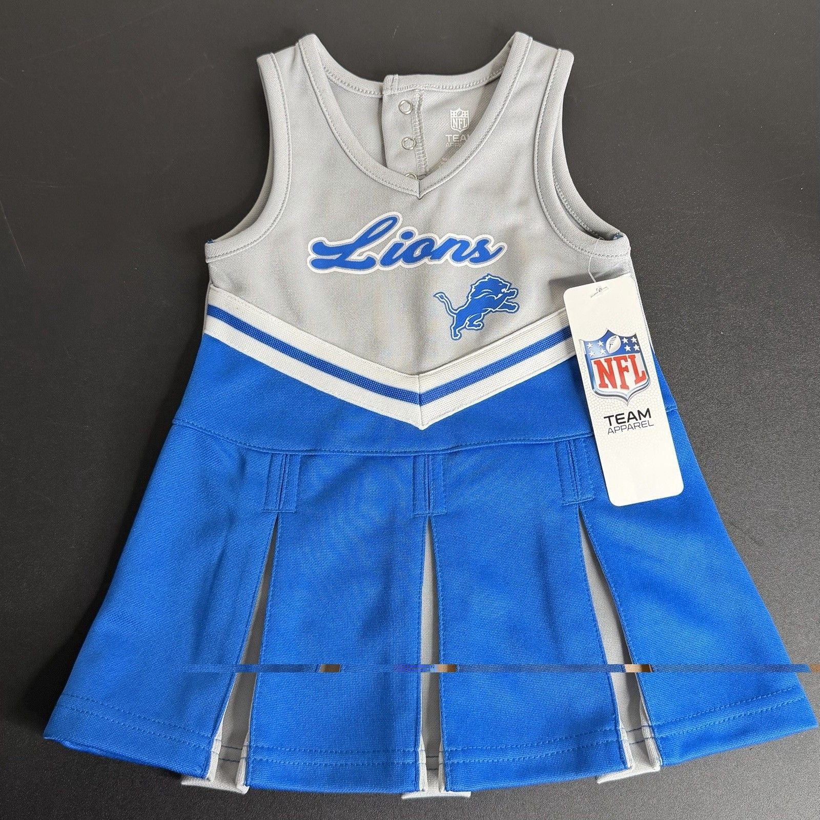 NFL Team Apparel Detroit Lions Girls 12M Jersey Dress V-Neck Blue/Gray 2