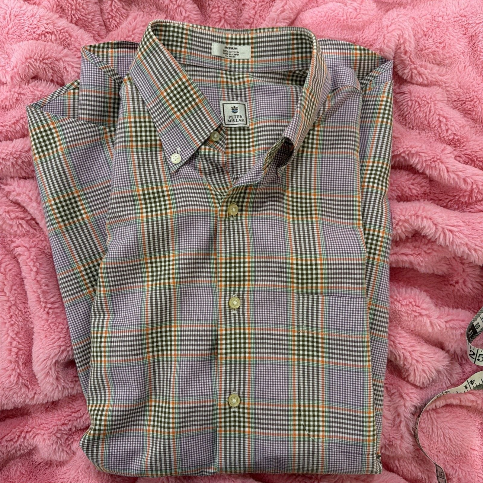 Peter Millar Men's Medium Button Down Shirt Plaid Long Sleeve Purple Brown 6