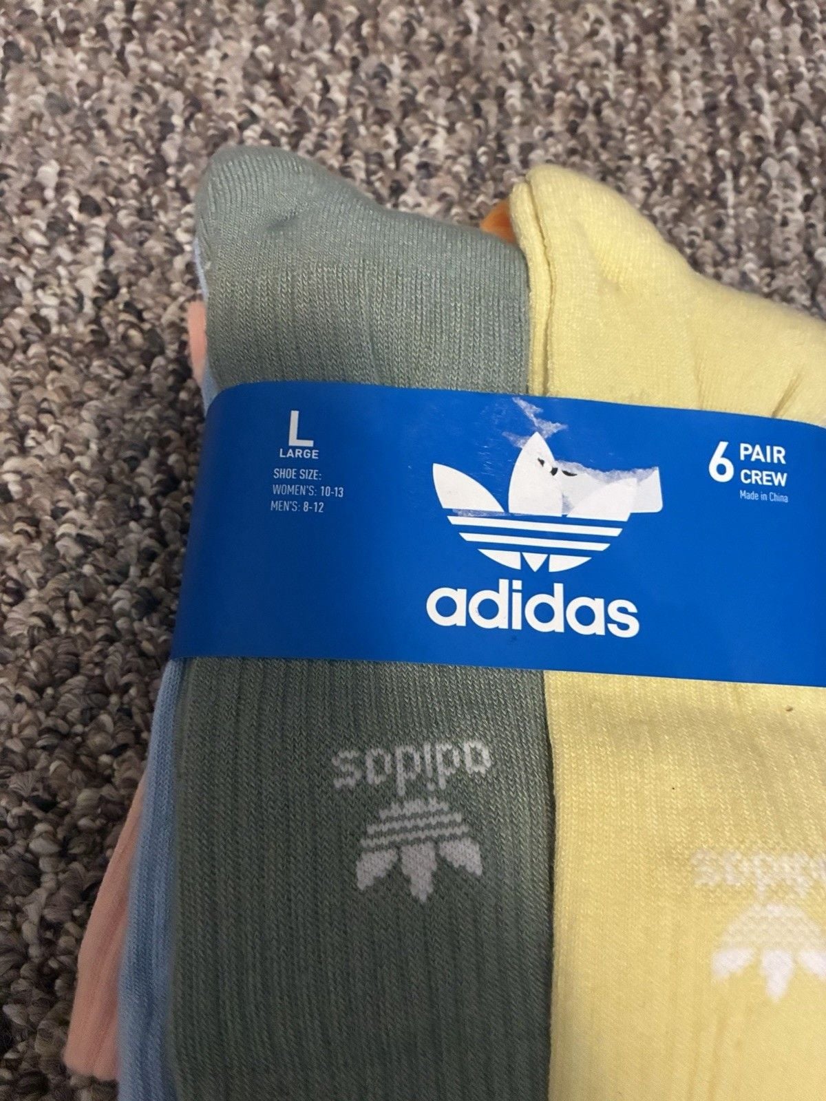 Adidas Originals 6 Pair Crew Socks Large Men’s 8-12 Women’s 10-13 Multicolor new 4