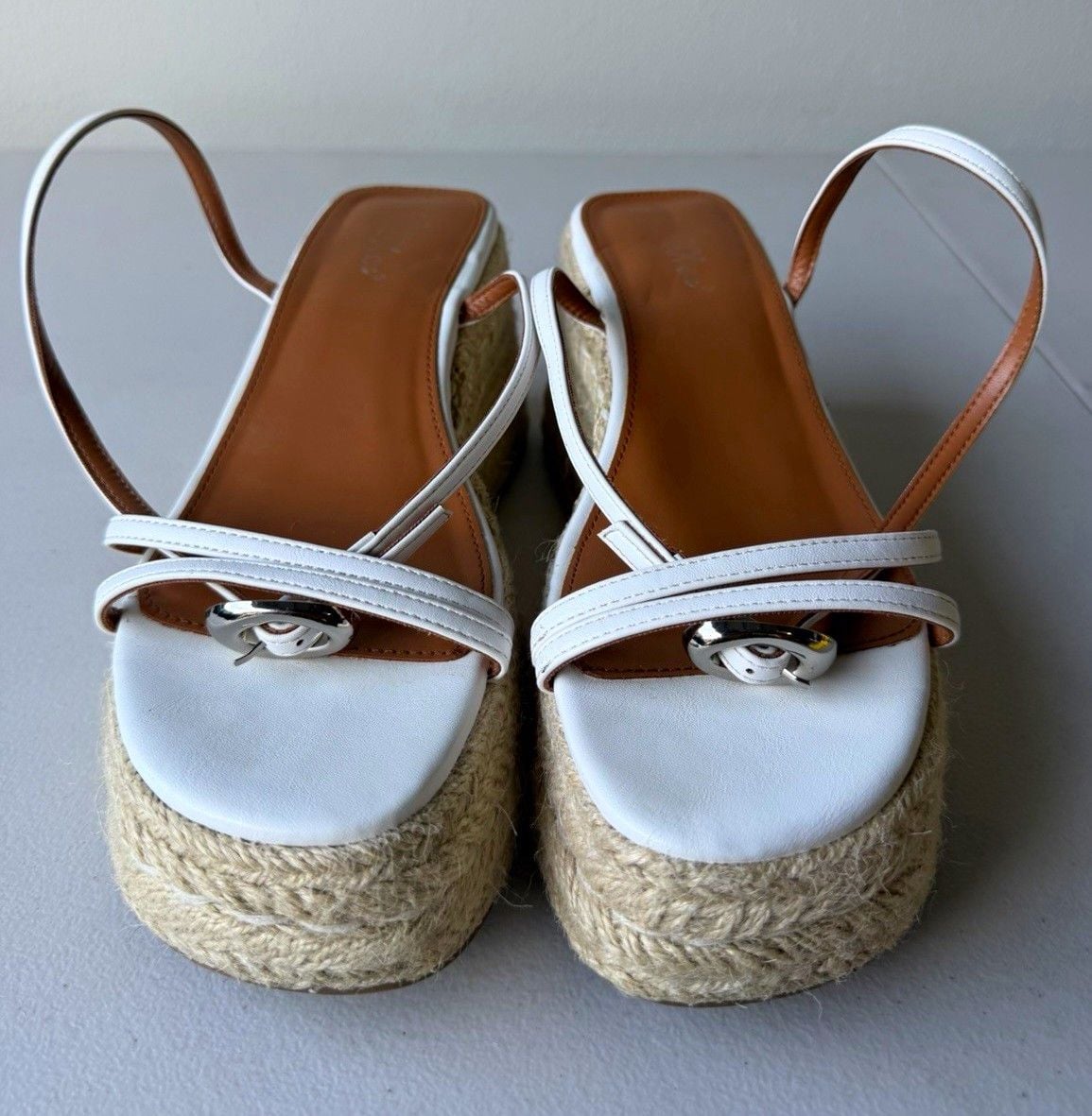 Rahonali Women’s White Leather Espadrille Wedge Sandals Slip On Straps 10 2