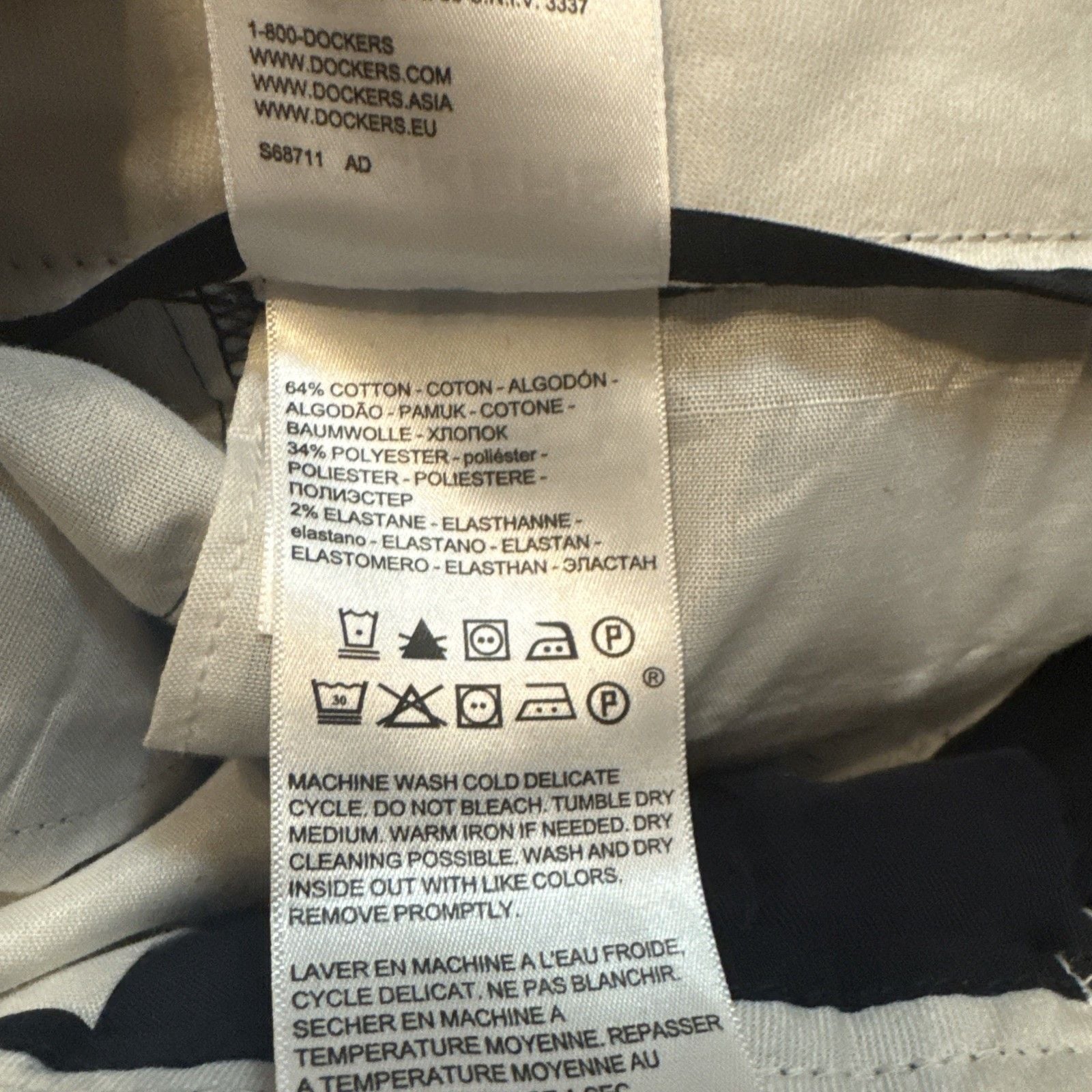 Dockers Pants Mens 34x34 Navy Straight Fit Flat Front Performance Stretch Chino 8