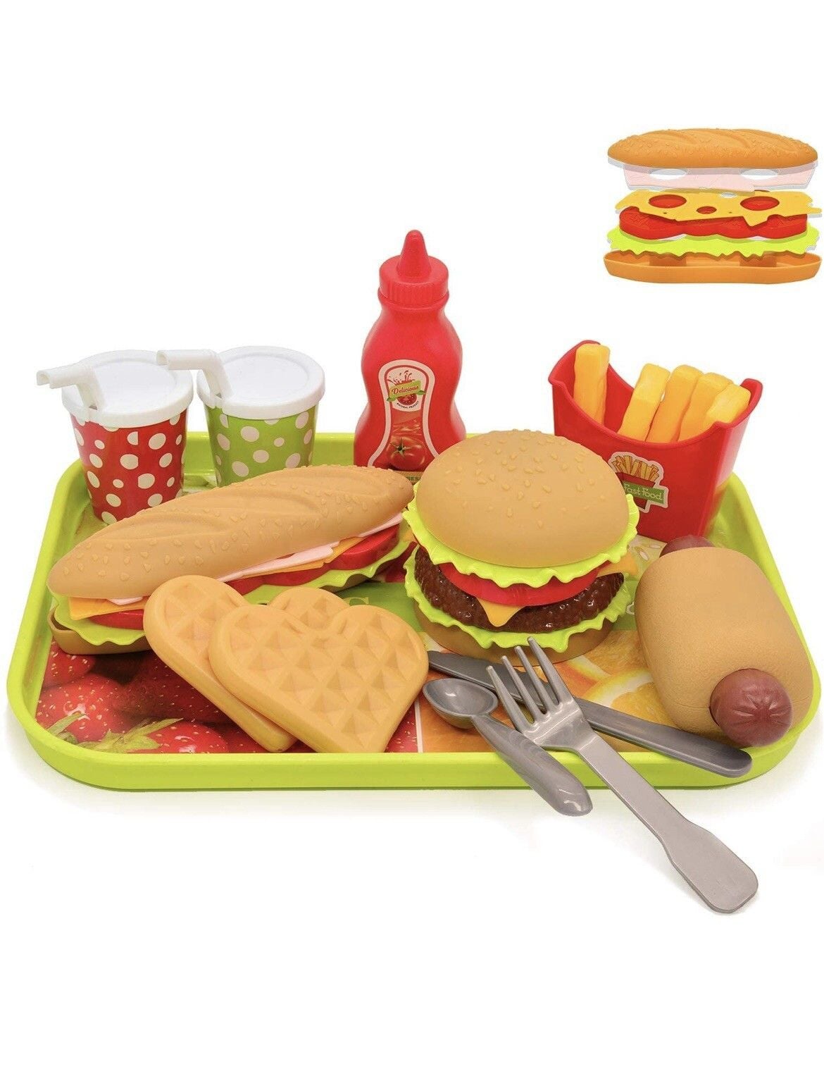 Pretend Play Food Set , Removable Food Toys Burger Combo and Assortment 1