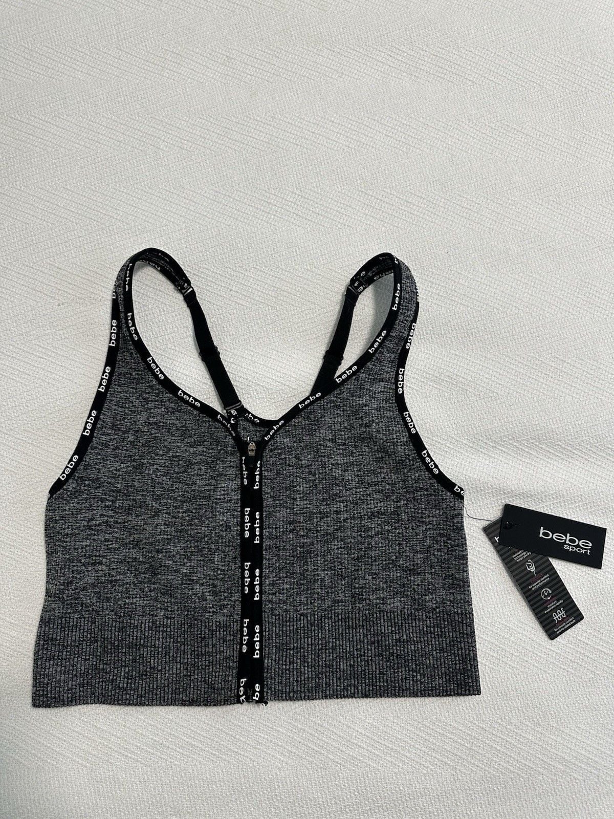 Women’s Bebe Grey Straps Top Zipper Size S New 2