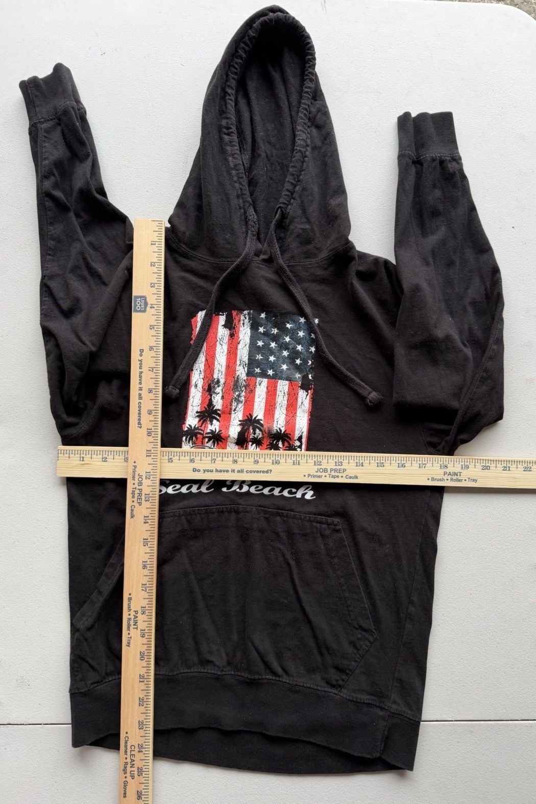 Men’s S Black USA American Flag Seal Graphic Hoodie Pullover Sweatshirt Pocket 2