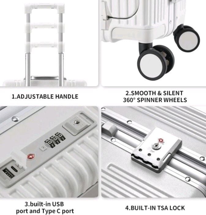 22" Aluminum Carry On Luggage Spinner Wheels TSA Lock USB Port Laptop Compartmen 9